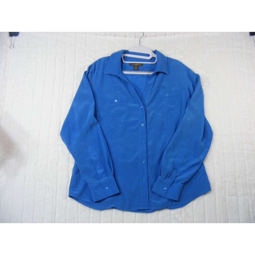 Tommy Bahama Button Up Shirt Womens Large Blue Excellent 2 Pocket Long Sleeve